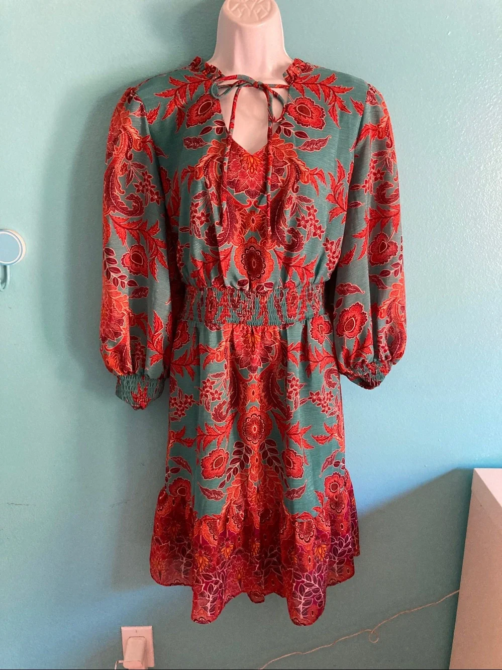 Julia Jordan NWT Dress Size 16 Teal Orange Autumn Floral Midi Lined